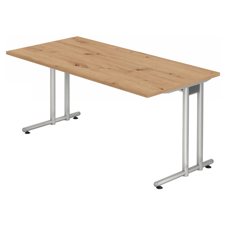 Scrivania NANO 16 S con piano in rovere nodoso e struttura argento di hjh OFFICE PRO