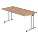 Scrivania NANO 16 S in aspetto noce con gambe in metallo argentato di hjh OFFICE PRO
