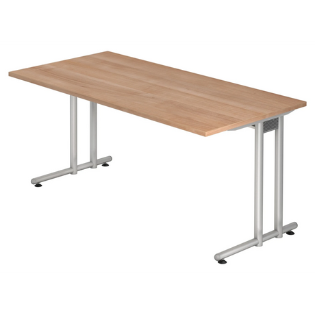 Scrivania NANO 16 S in aspetto noce con gambe in metallo argentato di hjh OFFICE PRO