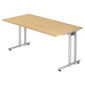 Scrivania NANO 16 S con decorazione in legno d'acero chiaro e struttura in metallo argentato di hjh OFFICE PRO