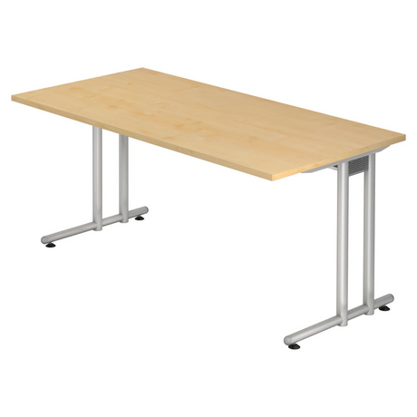 Scrivania NANO 16 S con decorazione in legno d'acero chiaro e struttura in metallo argentato di hjh OFFICE PRO