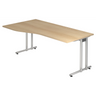 Scrivania NANO 18 S effetto rovere con gambe argentate e piano curvo di hjh OFFICE PRO