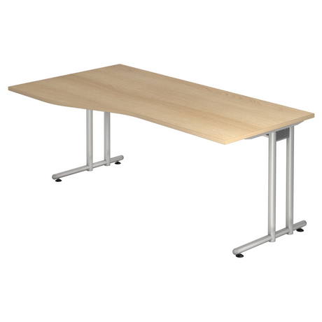 Scrivania NANO 18 S effetto rovere con gambe argentate e piano curvo di hjh OFFICE PRO