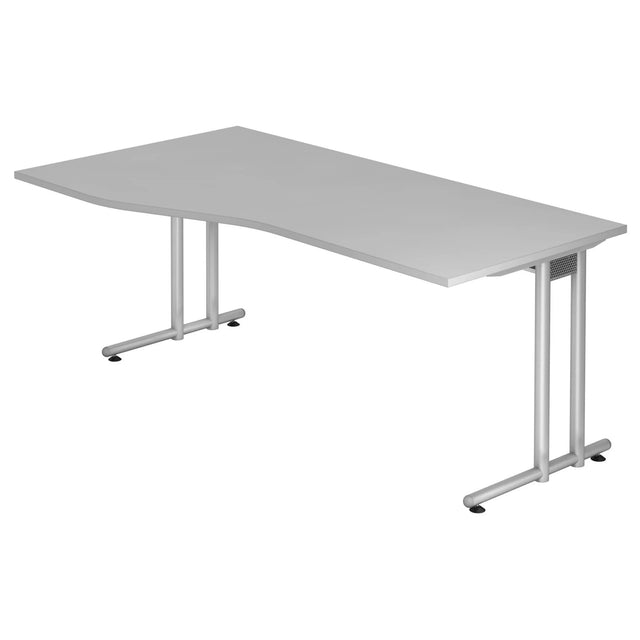 Scrivania grigia NANO 18 S con struttura in metallo argento e piano curvo di hjh OFFICE PRO