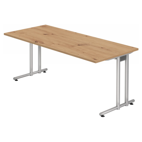 Scrivania NANO 19 S con piano in rovere rustico e gambe argentate di hjh OFFICE PRO