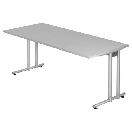 Scrivania grigia NANO 19 S con struttura in metallo argento e piano liscio di hjh OFFICE PRO