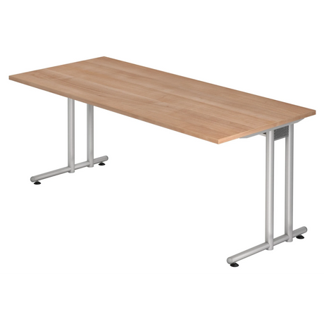 Scrivania NANO 19 S effetto noce con gambe in metallo argentato di hjh OFFICE PRO