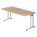 Scrivania NANO 19 S con piano in legno di rovere marrone chiaro e gambe in metallo argentate di hjh OFFICE PRO
