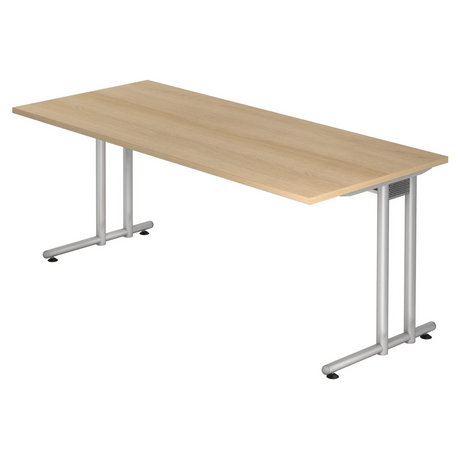 Scrivania NANO 19 S con piano in legno di rovere marrone chiaro e gambe in metallo argentate di hjh OFFICE PRO