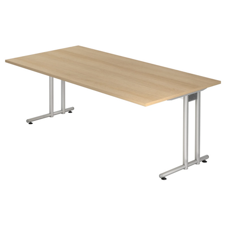 Scrivania NANO 2E S con piano color rovere e gambe in metallo argento di hjh OFFICE PRO