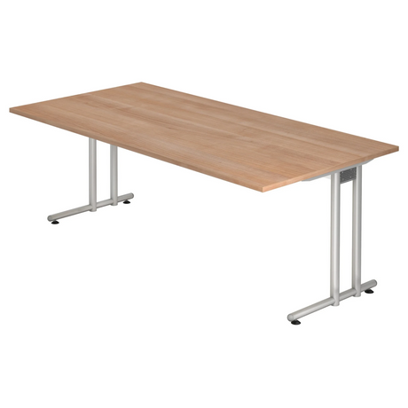 Scrivania NANO 2E S con piano effetto noce e gambe in metallo argentate di hjh OFFICE PRO