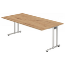 Scrivania NANO 2E S con piano in rovere rustico e gambe argentate di hjh OFFICE PRO