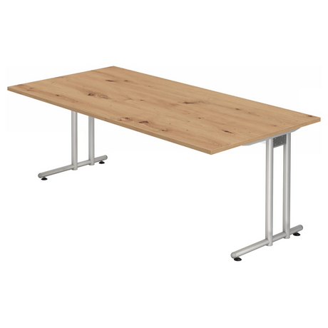 Scrivania NANO 2E S con piano in rovere rustico e gambe argentate di hjh OFFICE PRO