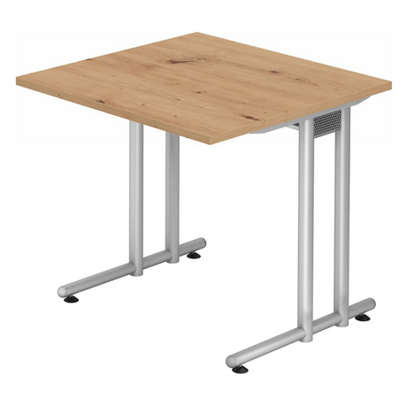 Scrivania NANO 8 S con piano in rovere chiaro nodoso e struttura argentata di hjh OFFICE PRO