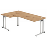 Scrivania a L NANO 82 S in rovere rustico con struttura argentata e due passacavi di hjh OFFICE PRO