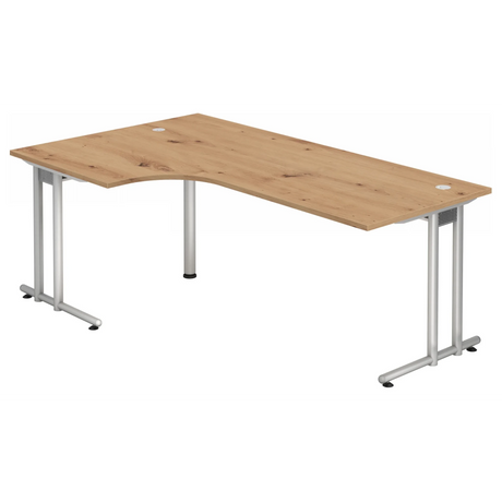 Scrivania a L NANO 82 S in rovere rustico con struttura argentata e due passacavi di hjh OFFICE PRO