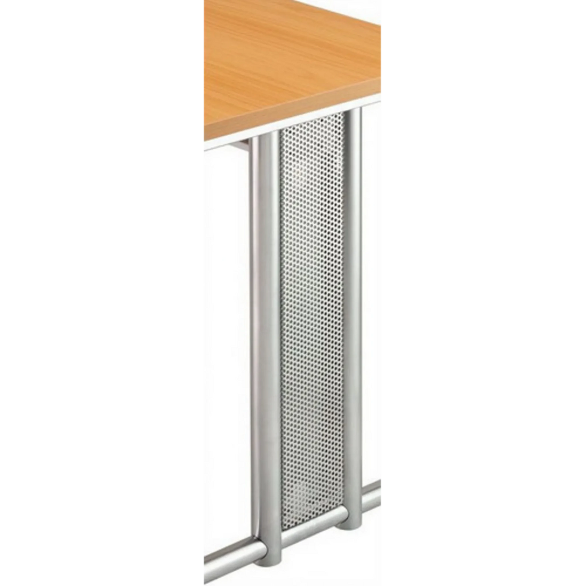 Pannello laterale argentato NANO NSSB in metallo perforato con piano del tavolo color legno di hjh OFFICE PRO