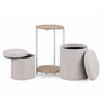 Tavolino Nestup 1 in bianco e rovere con sgabello integrato rivestito in tessuto beige di hjh LIVING