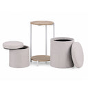 Tavolino Nestup 1 in bianco e rovere con sgabello integrato rivestito in tessuto beige di hjh LIVING