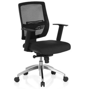Sedia da ufficio professionale NET 90 in nero con schienale in rete e base argentata di hjh OFFICE