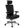 Sedia da ufficio professionale NOVA con rivestimento in pelle nera, poggiatesta e base cromata di hjh OFFICE