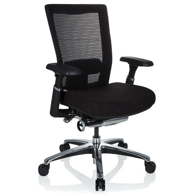 High-end Sedia da ufficio NOVA PRO ALU in nero con schienale in rete e base lucida di hjh OFFICE