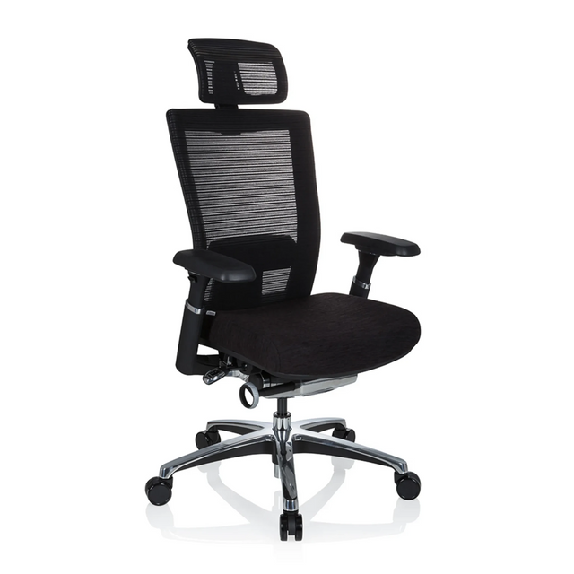 High-end Sedia da ufficio NOVA PRO I in nero con schienale in rete, poggiatesta e base lucida di hjh OFFICE
