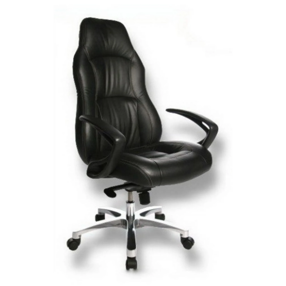 Poltrona di lusso OFFICE RS1 con rivestimento in pelle nera e base a stella argentata di Topstar