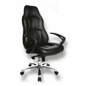 Poltrona di lusso OFFICE RS1 con rivestimento in pelle nera e base a stella argentata di Topstar