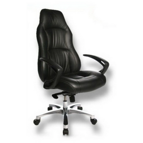 Poltrona di lusso OFFICE RS1 con rivestimento in pelle nera e base a stella argentata di Topstar