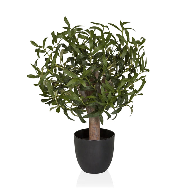 Piante artificiali Olive S con foglie verdi in un semplice vaso nero di hjh OFFICE