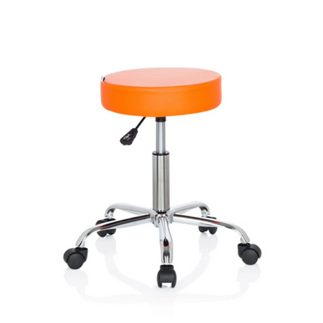 Sgabello girevole OPERATOR II arancione con struttura in cromo lucido e cinque doppie rotelle di hjh OFFICE