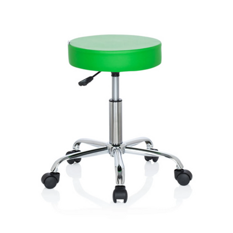Sgabello girevole OPERATOR II verde con struttura in metallo lucido e cinque ruote di hjh OFFICE