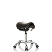 Sgabello a sella ORTHO SIT nero con seduta imbottita e base a croce cromata con ruote di hjh OFFICE
