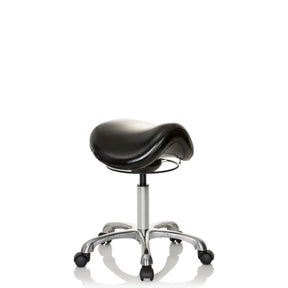 Sgabello a sella ORTHO SIT nero con seduta imbottita e base a croce cromata con ruote di hjh OFFICE