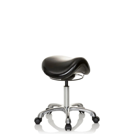 Sgabello a sella ORTHO SIT nero con seduta imbottita e base a croce cromata con ruote di hjh OFFICE