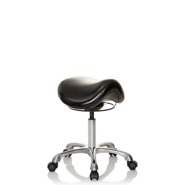 Sgabello a sella ORTHO SIT nero con seduta imbottita e base a croce cromata con ruote di hjh OFFICE