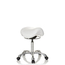 Sgabello a sella ORTHO SIT bianco con base a stella cromata e cinque ruote di hjh OFFICE