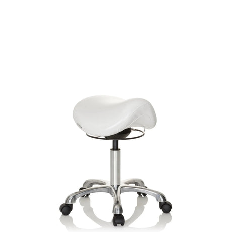 Sgabello a sella ORTHO SIT bianco con base a stella cromata e cinque ruote di hjh OFFICE