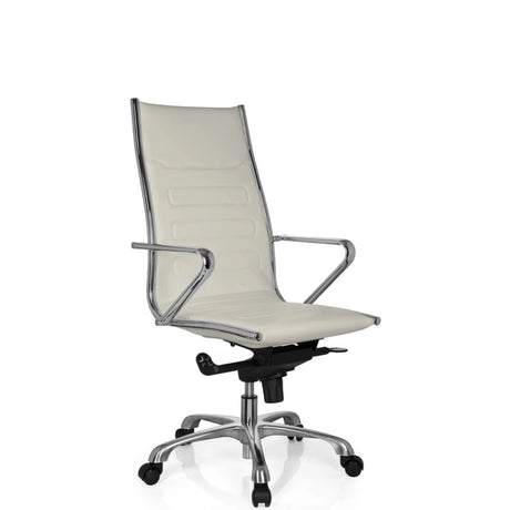 Poltrona professionale PARIBA III in bianco crema con elementi cromati lucidi e base a stella con ruote di hjh OFFICE