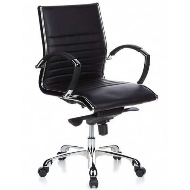 Poltrona professionale PARMA 10 nera con rivestimento trapuntato e base cromata di hjh OFFICE