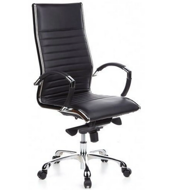 Poltrona professionale PARMA 20 con rivestimento in ecopelle nera ed elementi cromati lucidi di hjh OFFICE