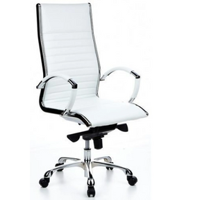 Poltrona professionale PARMA 20 in bianco crema con impunture orizzontali e struttura cromata di hjh OFFICE