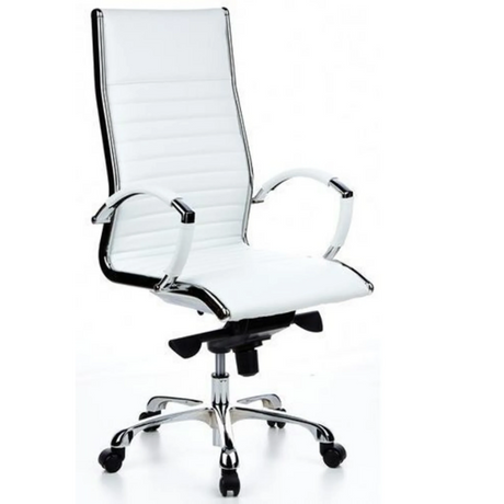 Poltrona professionale PARMA 20 in bianco crema con impunture orizzontali e struttura cromata di hjh OFFICE
