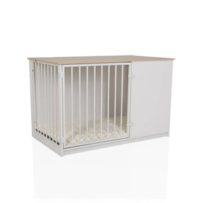 Trasportino per cane PAWHOME XL in bianco e rovere con porta a griglia e superficie di riposo chiara di hjh LIVING