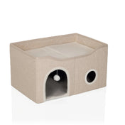 Cuccia chiusa per gatto PAWY EB beige con rivestimento in peluche morbido, pallina giocattolo e apertura laterale di hjh LIVING