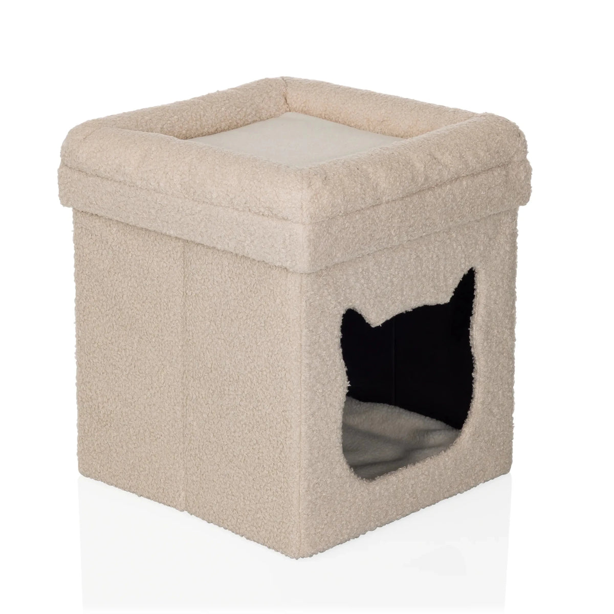 Cuccia per gatto PAWY ES beige in tessuto soffice con ingresso a forma di gatto di hjh LIVING