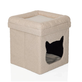 Cuccia per gatto PAWY ES beige in tessuto soffice con ingresso a forma di gatto di hjh LIVING
