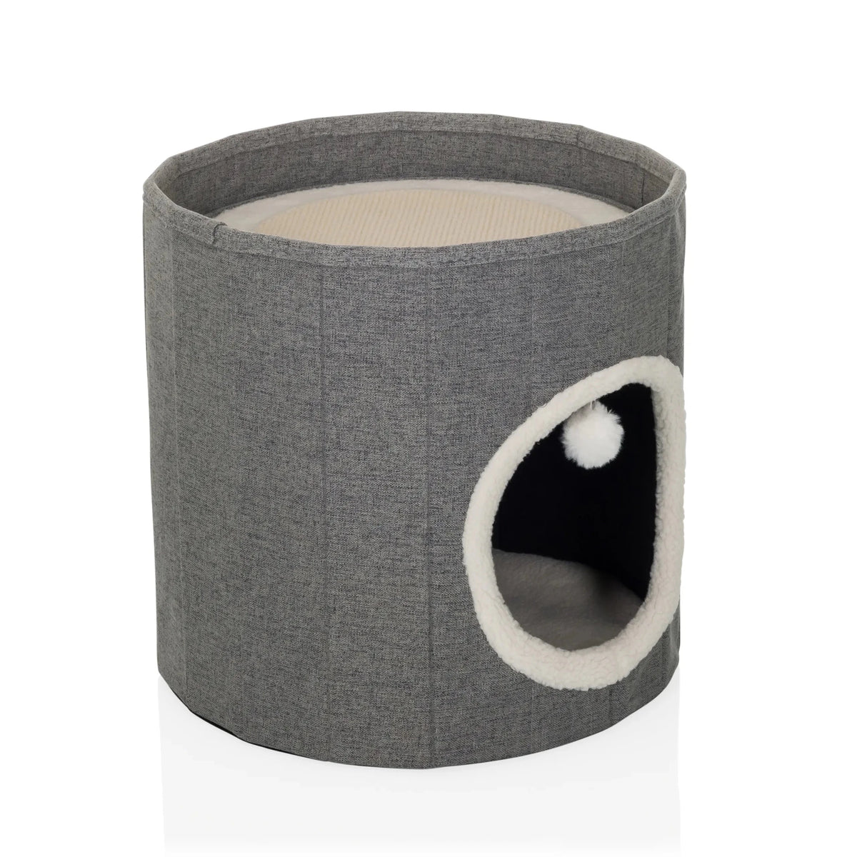 Cuccia chiusa per gatto PAWY R grigia con bordo bianco morbido all'ingresso e una piccola pallina da gioco di hjh LIVING