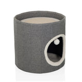 Cuccia chiusa per gatto PAWY R grigia con bordo bianco morbido all'ingresso e una piccola pallina da gioco di hjh LIVING